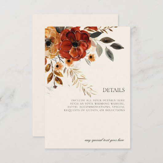 Elegante Herfst Bloemige Trouwkaart Details RS RSVP Kaartje (Voorkant / Achterkant)