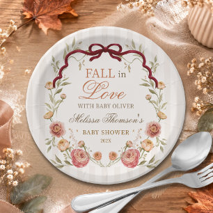 Elegante herfst bloemige val in liefde baby shower papieren bordje