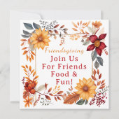 Elegante herfst bloemrijke frame Friendsgiving din Feestdagenkaart (Voorkant)
