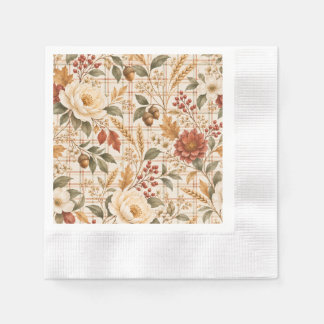 Elegante herfst bloemrijke ruit Thanksgiving papie Servet