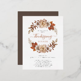 Elegante herfst bloemrijke Thanksgiving diner goud Folie Uitnodiging Briefkaart