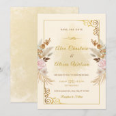 Elegante herfst Blush bloemengoud Lijst bruiloft Kaart (Voorkant / Achterkant)