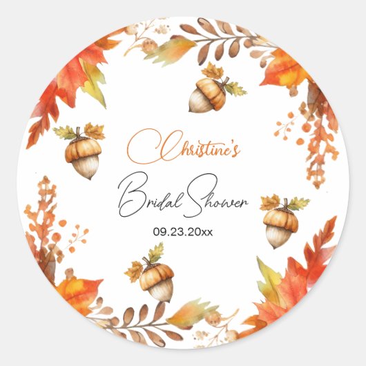Elegante herfst Boho bloemige bruidsdouche Ronde Sticker (Voorkant)
