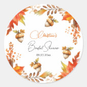 Elegante herfst boho bloemige bruiloftborrel ronde sticker (Voorkant)