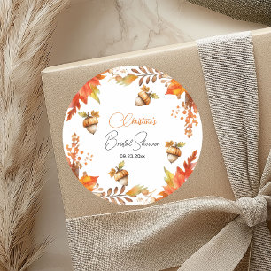 Elegante herfst boho bloemige bruiloftborrel ronde sticker