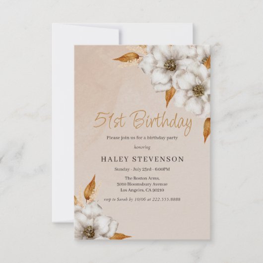 Elegante herfst boho chic bloem feestelijke 51e ve kaart (Voorkant)