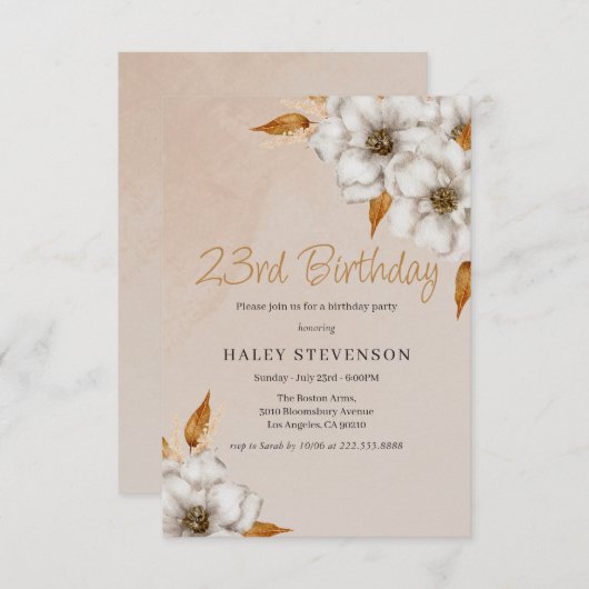 Elegante Herfst Boho Chic Floral 23e verjaardagsfe Kaart (Voorkant / Achterkant)