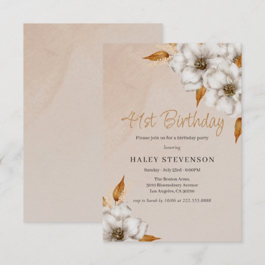 Elegante Herfst Boho Chic Floral 41e verjaardagsfe Kaart (Voorkant / Achterkant)