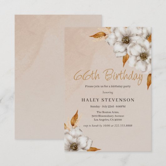 Elegante Herfst Boho Chic Floral 66e verjaardagsfe Kaart (Voorkant / Achterkant)