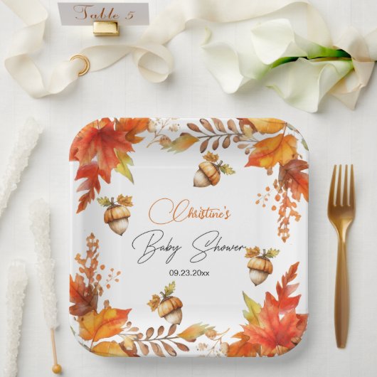 Elegante Herfst Boho Floral Baby shower Papieren Bordje (Huwelijk)