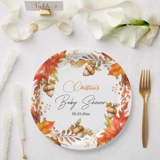 Elegante Herfst Boho Floral Baby shower Papieren Bordje (Huwelijk)