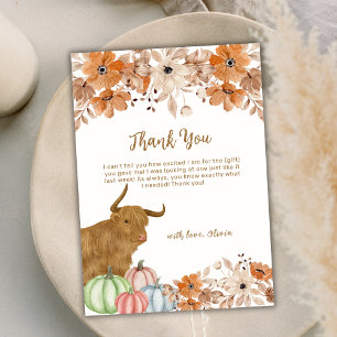 Elegante Herfst Boho Floral Highland Koe Baby show Bedankkaart