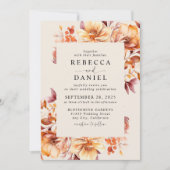 Elegante Herfst Boho Waterverf Bloemenbruiloft Kaart (Voorkant)