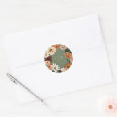 Elegante Herfst Boho Wilde Bloem Bruilofts Monogra Ronde Sticker (Envelop)