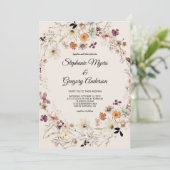 Elegante Herfst Boho Wildflowers Bruiloft Kaart (Staand voorkant)