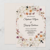 Elegante Herfst Boho Wildflowers Bruiloft Kaart (Voorkant / Achterkant)