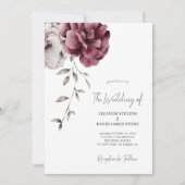 Elegante herfst bordeaux bloemenbruiloft kaart (Voorkant)