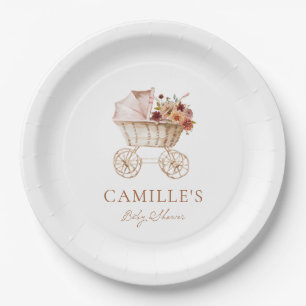 Elegante herfst bordeauxrode bloem baby shower papieren bordje