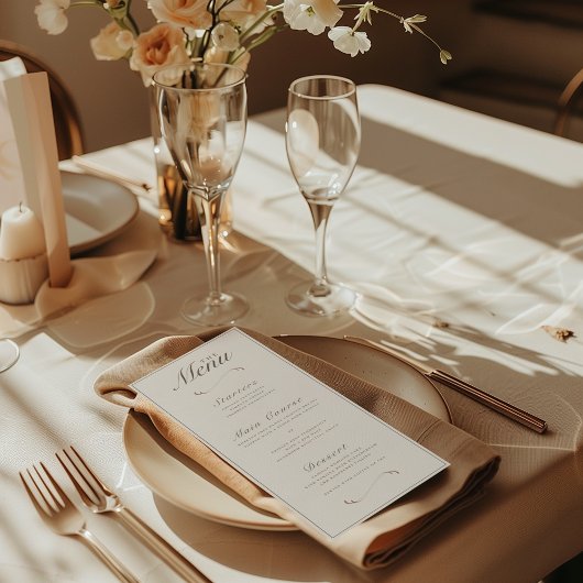Elegante Herfst Botanisch Ivoor & Ash Trouwdiner Menu