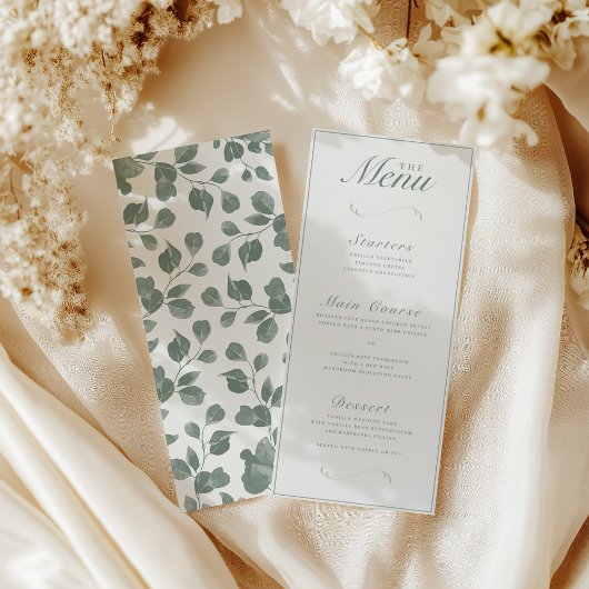 Elegante Herfst Botanisch Ivoor & Sage Trouwdiner Menu