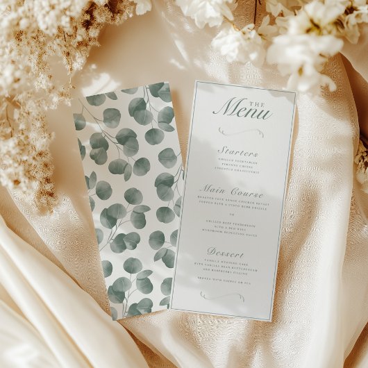 Elegante Herfst Botanisch Ivoor & Sage Trouwdiner Menu