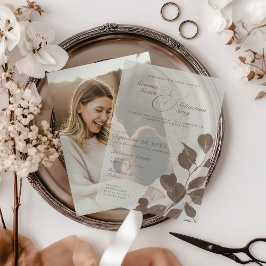 Elegante Herfst Botanische Ash Overlay Wedding Vellum Uitnodigingen