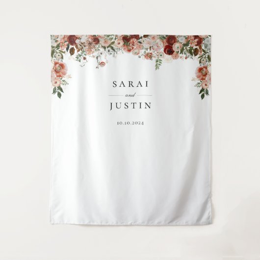 Elegante herfst Botanische Bloemen Bruiloft Achter Wandkleed (Voorkant)