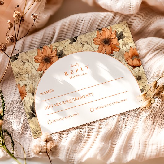 Elegante herfst botanische bruiloft RSVP kaartje