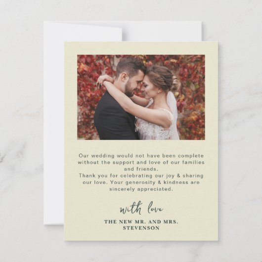 Elegante herfst botanische foto bruiloft bedankkaart (Achterkant)