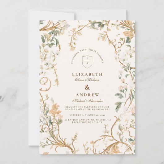 Elegante herfst Botanische Lijst bruiloft Kaart (Voorkant)