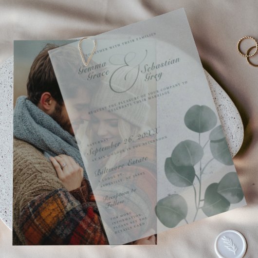 Elegante Herfst botanische salie overlay bruiloft Vellum Uitnodigingen