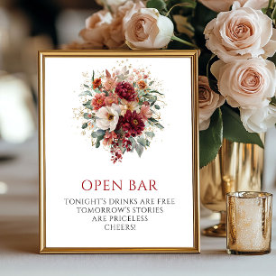 Elegante Herfst Bourgondië Bloemstuk Open Bar Tafe Poster