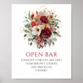 Elegante Herfst Bourgondië Bloemstuk Open Bar Tafe Poster (Voorkant)