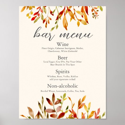 Elegante herfst bruiloft aangepaste herfstbladeren poster (Voorkant)