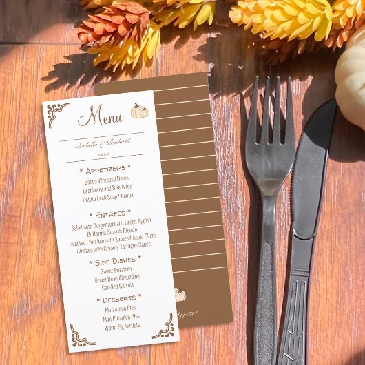 Elegante herfst bruiloft menu Kaart
