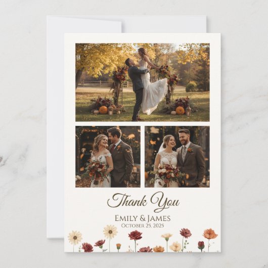 Elegante herfst bruiloft plat dank u kaart (Voorkant)