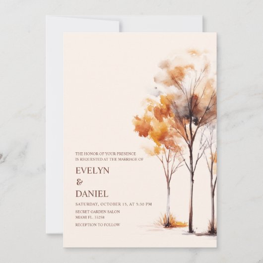 Elegante herfst bruiloft rustieke Waterverf Kaart (Voorkant)