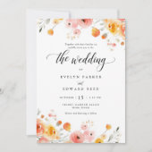Elegante herfst bruiloft Waterverf Bloemenuitnodig Kaart (Voorkant)