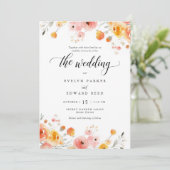 Elegante herfst bruiloft Waterverf Bloemenuitnodig Kaart (Staand voorkant)
