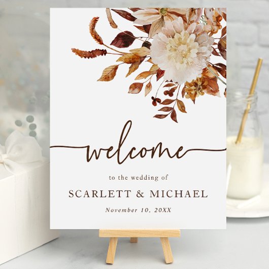 Elegante herfst bruiloft welkom poster