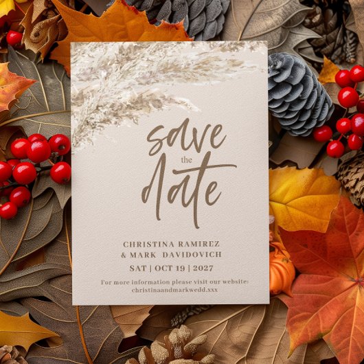 Elegante Herfst Bruine Pampasgras Save The Date
