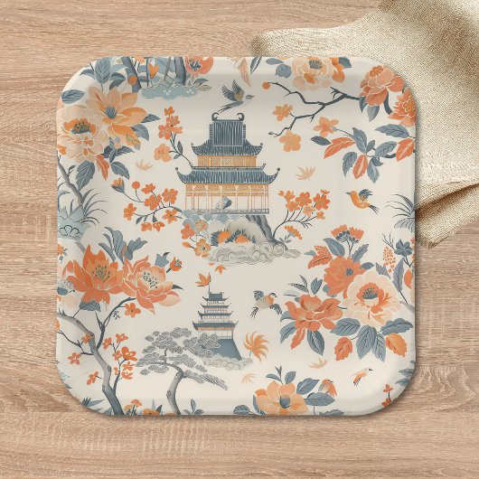 Elegante herfst chinoiserie papieren bord