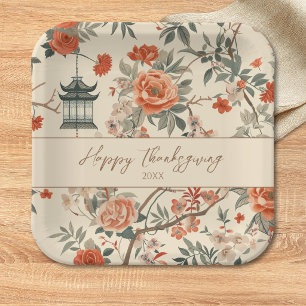 Elegante herfst chinoiserie Thanksgiving Papieren Bordje