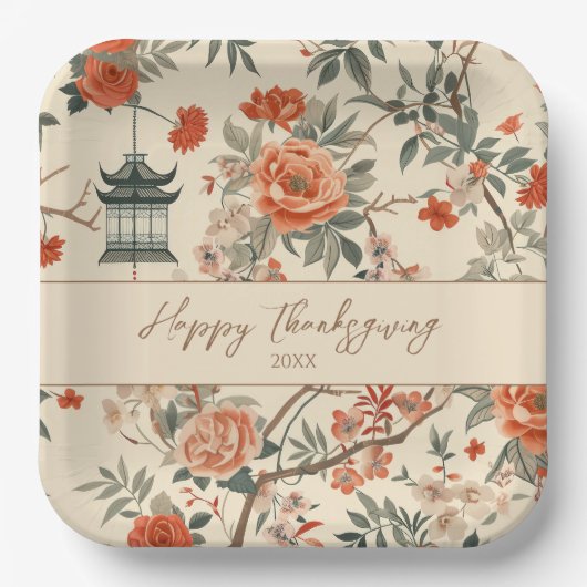 Elegante Herfst Chinoiserie Thanksgiving Papieren Bordje (Voorkant)