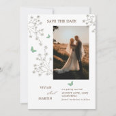 Elegante herfst donkergouden vlinder foto save the date (Voorkant)