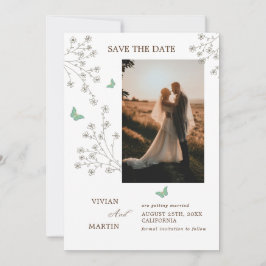Elegante herfst donkergouden vlinder foto save the date