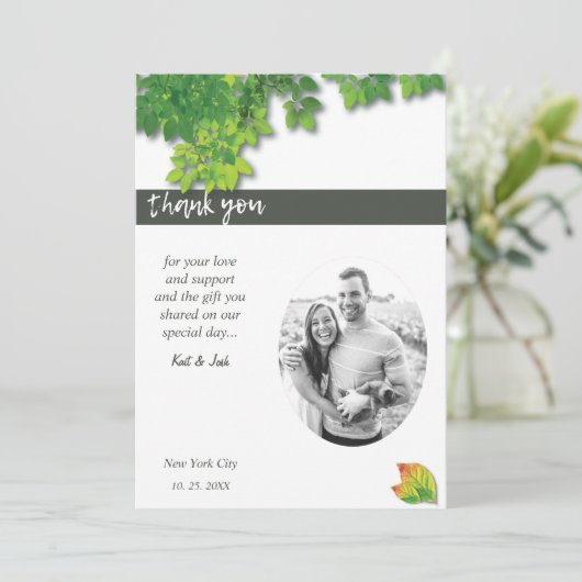 Elegante herfst eiken minimalistische bruiloft dan kaart (Staand voorkant)