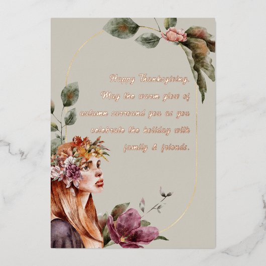 Elegante Herfst Elf Florale Roze Gouden Script Folie Feestdagenkaart (Voorkant)