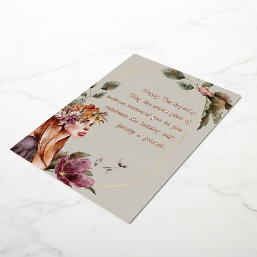 Elegante Herfst Elf Florale Roze Gouden Script Folie Feestdagenkaart (Gedraaid)