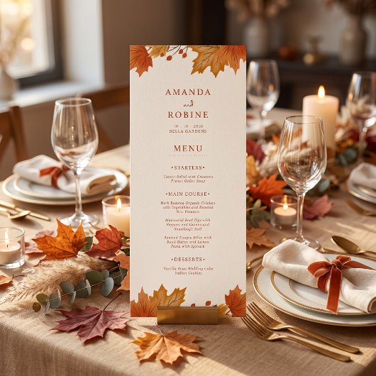 Elegante Herfst Esdblad Bruiloft Menu